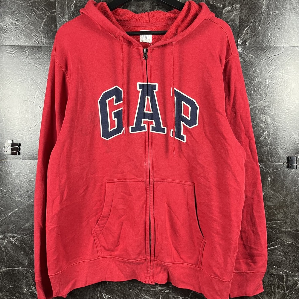 Gap Men's Red Fleece Zip Hoodie XL -Flaws